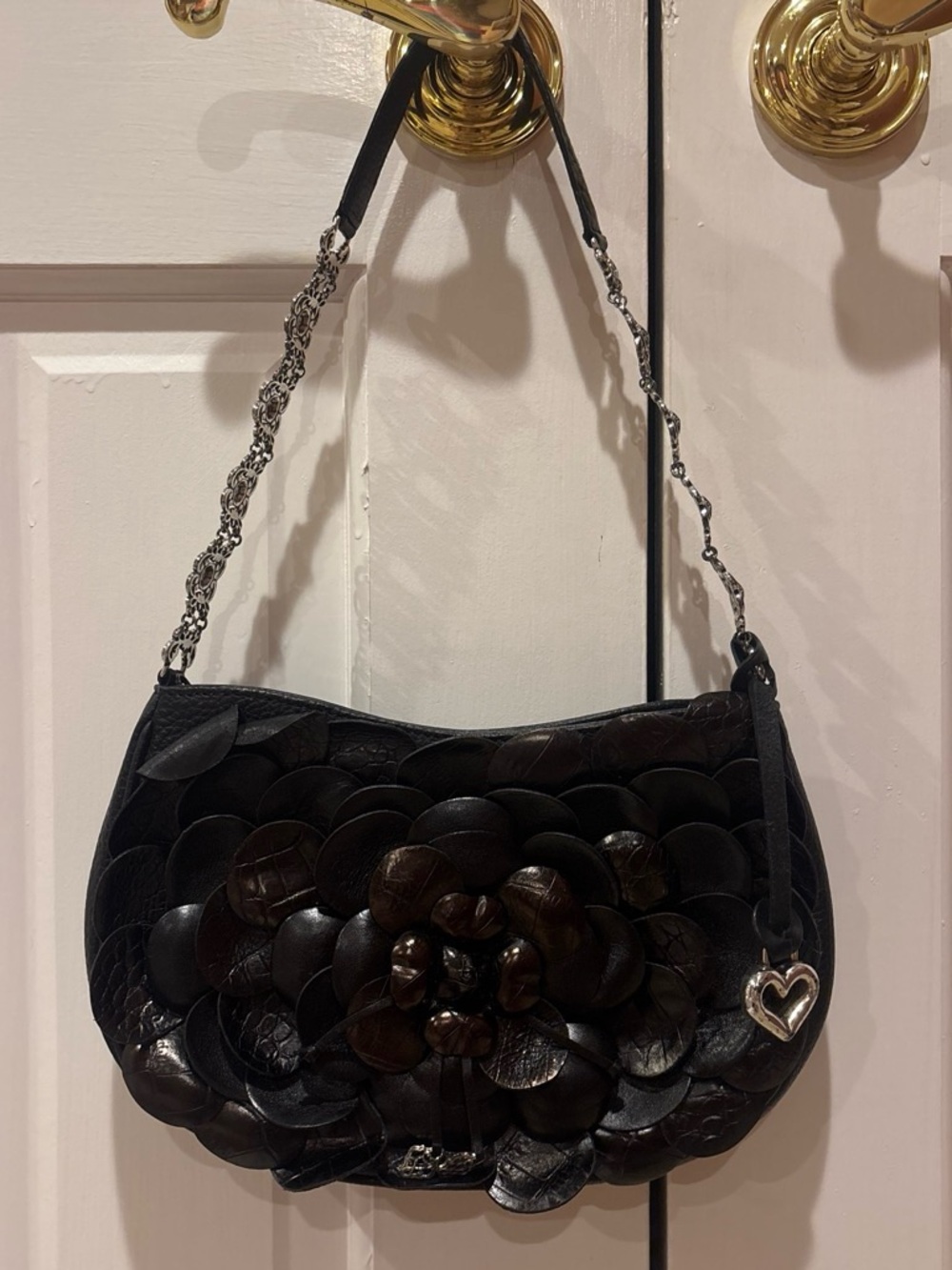 Black Floral Appliqué Shoulder Bag